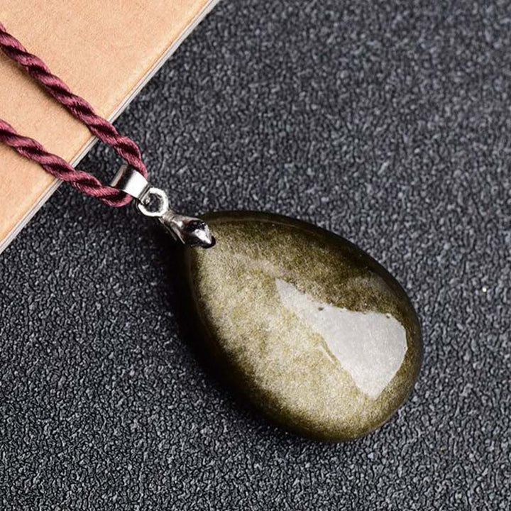 Buddha Stonesゴールドシーンオブシディアン ブラックオブシディアン レインボーオブシディアン ウェルスウォータードロップネックレスペンダント