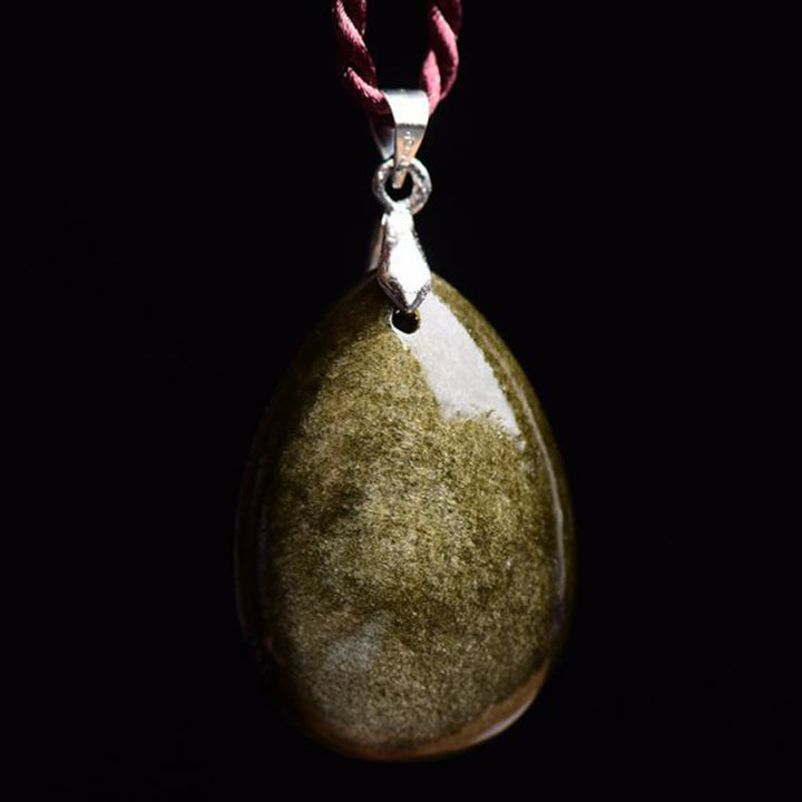 Buddha Stonesゴールドシーンオブシディアン ブラックオブシディアン レインボーオブシディアン ウェルスウォータードロップネックレスペンダント