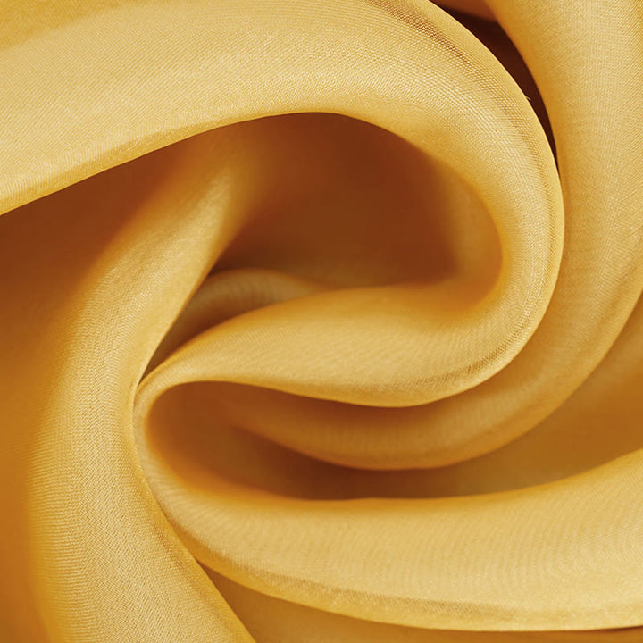 Buddha Stones 100% マルベリーシルク オーガンザ ドレス 刺繍入り イエロー フェニックス チーパオ チャイナドレス