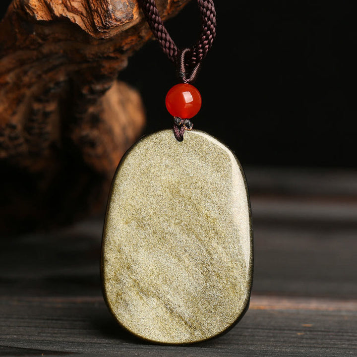 Buddha Stonesゴールド光沢黒曜石ドラゴン柄成功ネックレスペンダント - image 5