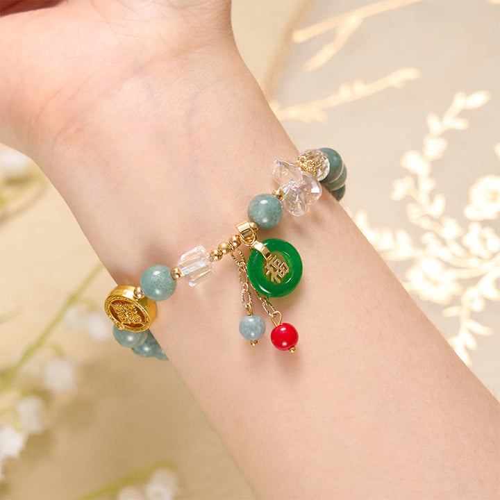 Buddha Stones ストロベリークォーツ&翡翠 福チャーム付き ヒーリングブレスレット