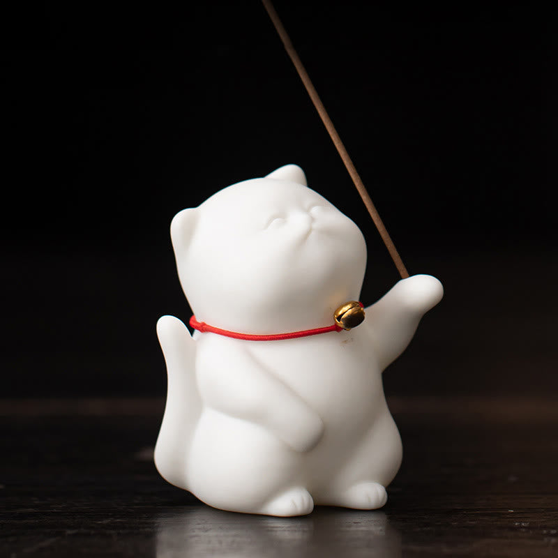 Buddha Stonesミニかわいい猫セラミックヒーリング香炉デスクデコレーション - 猫 5*4.7*6.8cm - image 5