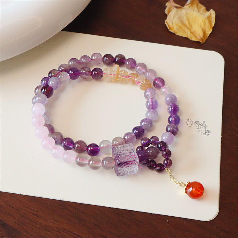Buddha Stones天然アメジスト シトリン ポジティブトランスフォーメーション ダブルラップブレスレット