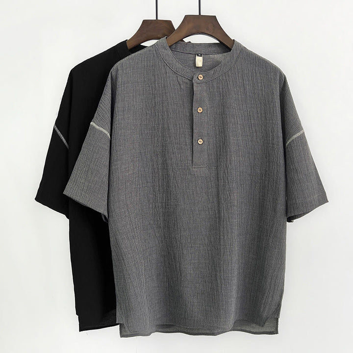 Buddha Stones夏 無地 メンズ 半袖 ボタンシャツ