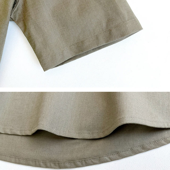 Buddha Stones無地 メンズ 半袖 ボタン リネン シャツ