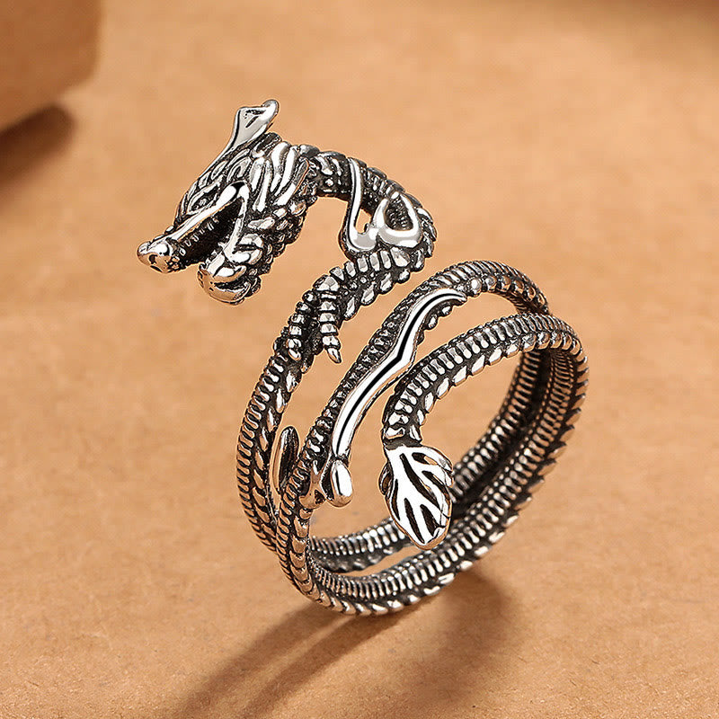 Buddha Stonesヴィンテージドラゴン柄銅製強度リング