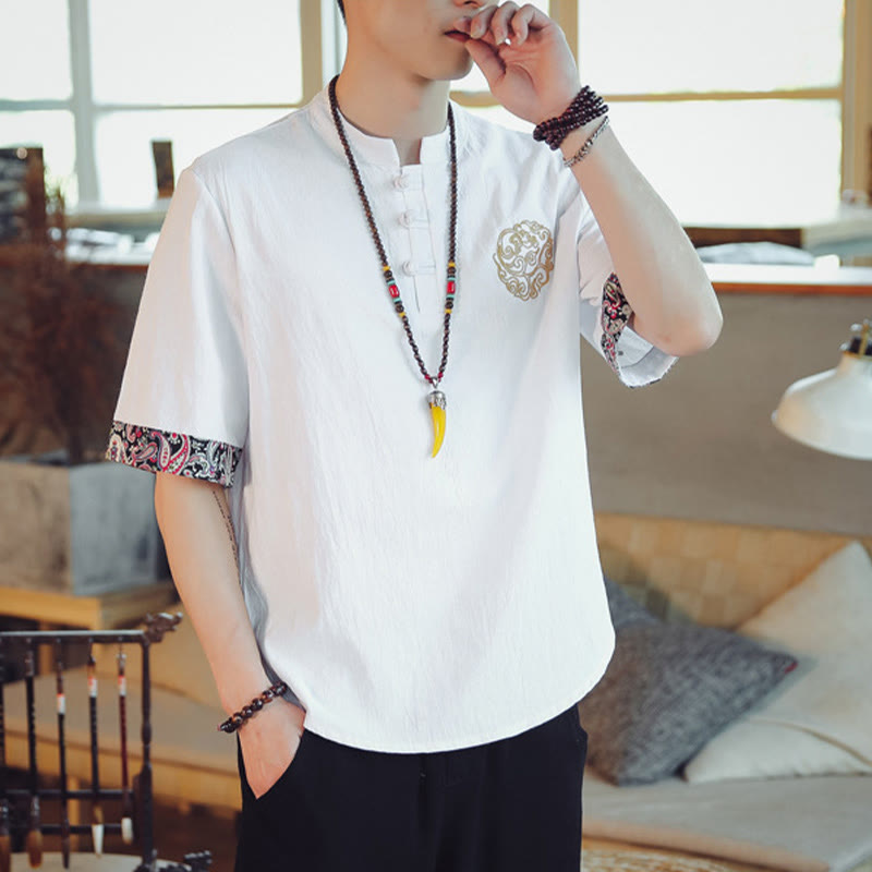 Buddha Stonesカエルボタン 龍刺繍 中国唐装 半袖シャツ リネン メンズ服 - image 22