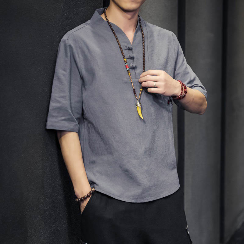 Buddha Stonesカジュアル サマー ハーフスリーブ シャツ コットン メンズ ウェア - グレー - US/UK/AU46、 EU56 (5XL) - image 17