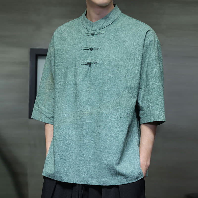 Buddha Stonesメンズ 中国風 カエルボタン 唐装 半袖 コットンリネン シャツ - image 10