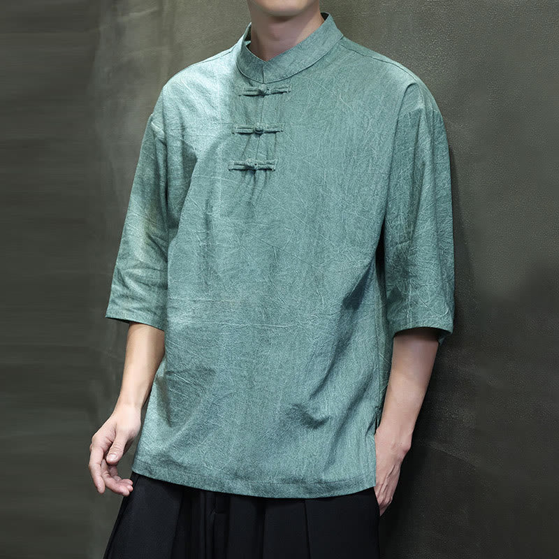 Buddha Stonesメンズ 中国風 カエルボタン 唐装 半袖 コットンリネン シャツ - image 11