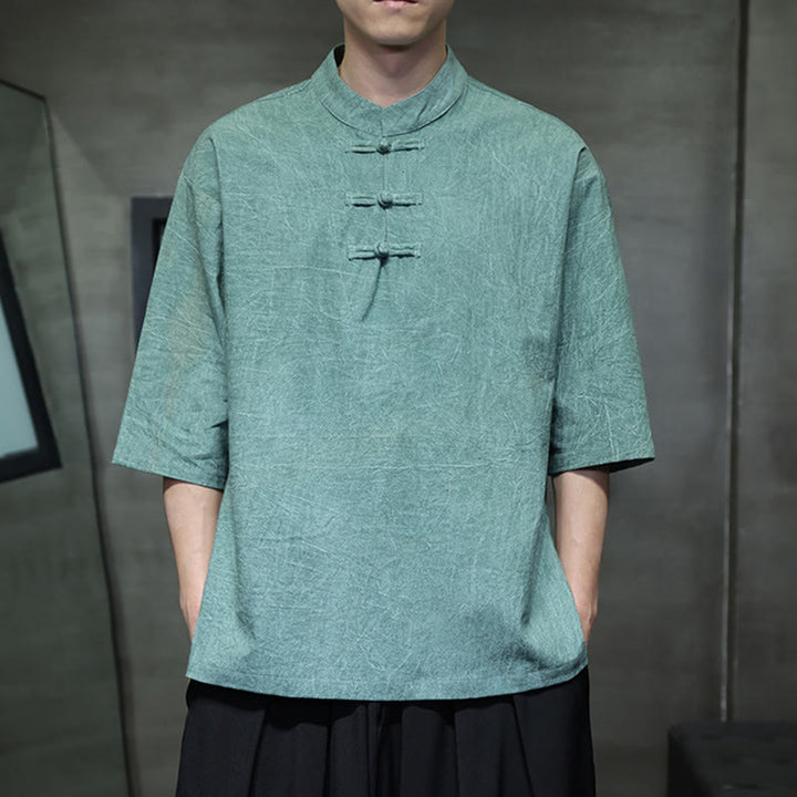 Buddha Stonesメンズ 中国風 カエルボタン 唐装 半袖 コットンリネン シャツ - image 6