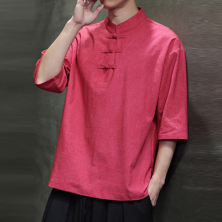 Buddha Stonesメンズ 中国風 カエルボタン 唐装 半袖 コットンリネン シャツ - image 15