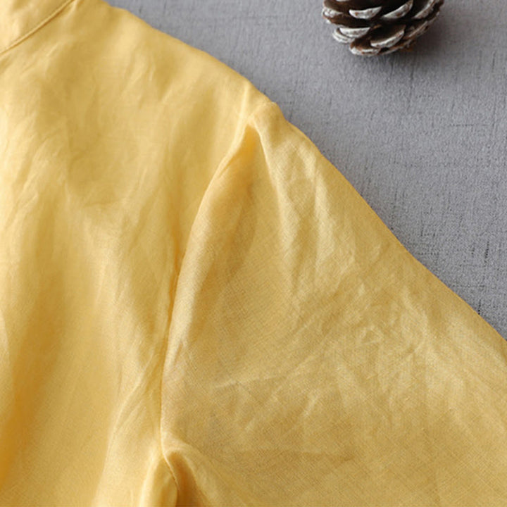 Buddha Stones無地 フロッグボタン 七分袖 ダブルレイヤー コットンリネンシャツ - image 12