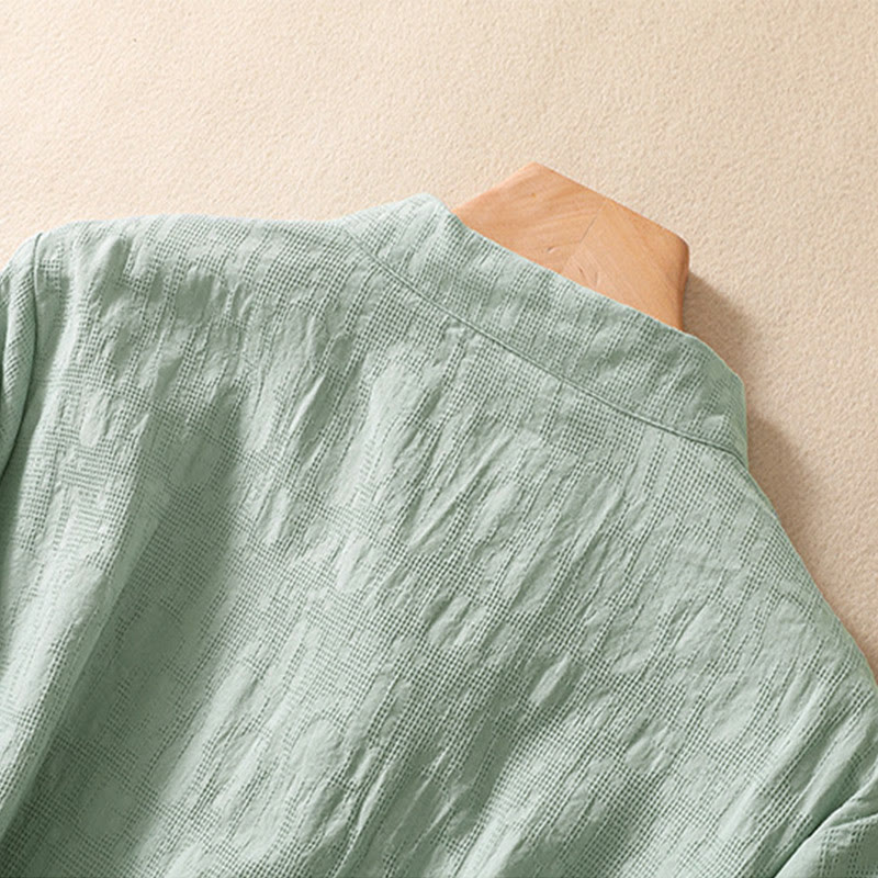 Buddha Stones梅刺繍カエルボタン半袖コットンリネンシャツ - image 15