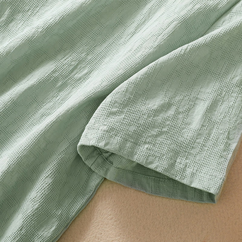 Buddha Stones梅刺繍カエルボタン半袖コットンリネンシャツ - image 16