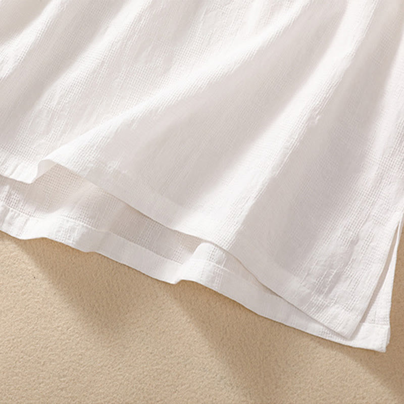 Buddha Stones梅刺繍カエルボタン半袖コットンリネンシャツ - image 30