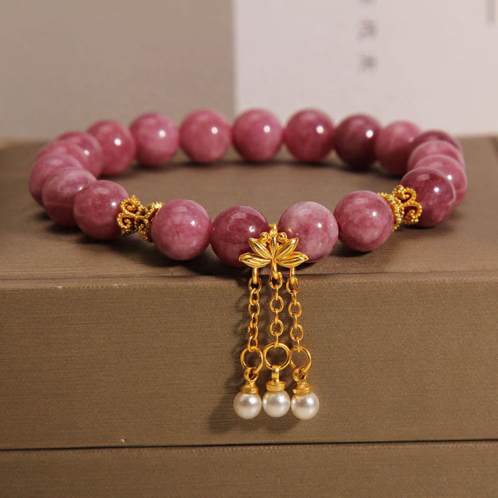 Buddha Stonesピンクトルマリン 蓮の花 ポジティブブレスレット