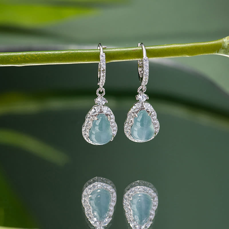 Buddha Stones925スターリングシルバー グリーンジェイド ひょうたん アバンダンス ドロップイヤリング