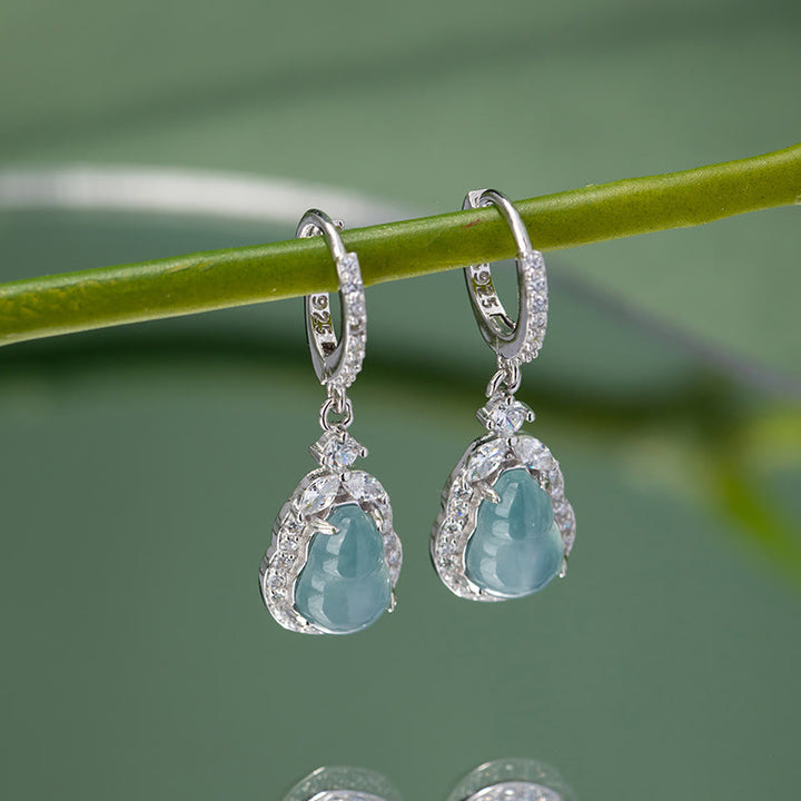 Buddha Stones925スターリングシルバー グリーンジェイド ひょうたん アバンダンス ドロップイヤリング