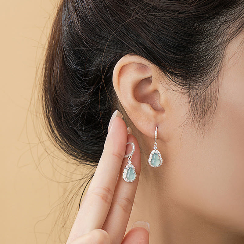Buddha Stones925スターリングシルバー グリーンジェイド ひょうたん アバンダンス ドロップイヤリング