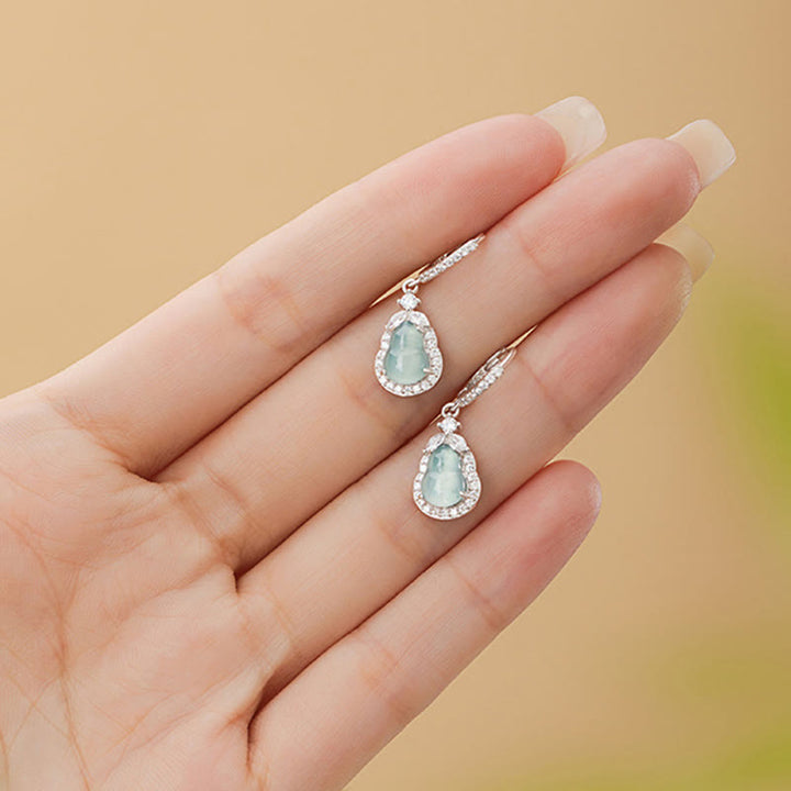 Buddha Stones925スターリングシルバー グリーンジェイド ひょうたん アバンダンス ドロップイヤリング