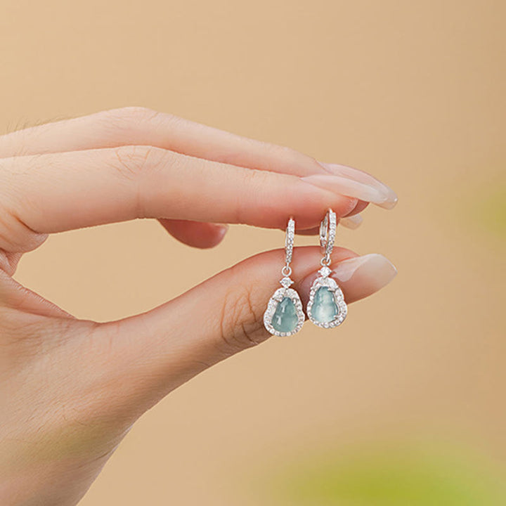 Buddha Stones925スターリングシルバー グリーンジェイド ひょうたん アバンダンス ドロップイヤリング