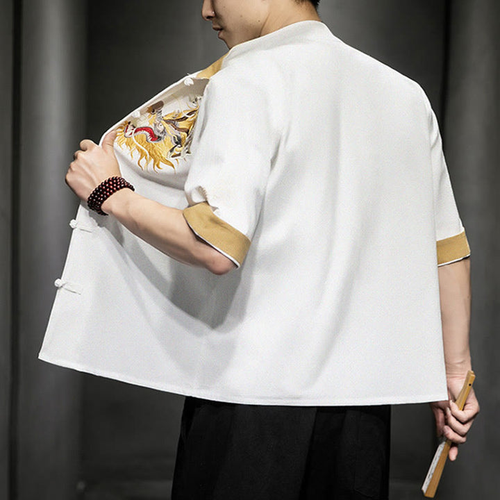 Buddha Stonesカエルボタン 中国龍 吉兆 雲 刺繍 半袖シャツ コットンリネン メンズ 服 - image 22