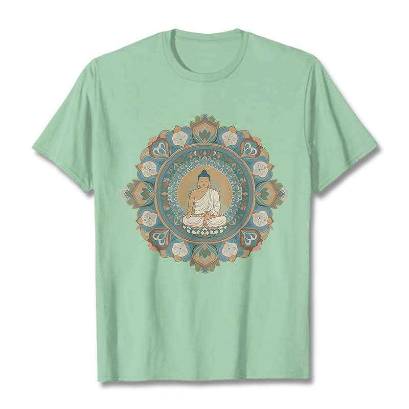 Buddha Stones曼荼羅花仏Tシャツ - ペールグリーン - 2XL - image 1