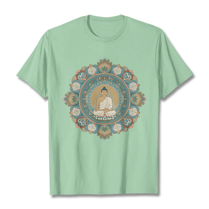 Buddha Stones曼荼羅花仏Tシャツ - ペールグリーン - 2XL - image 1