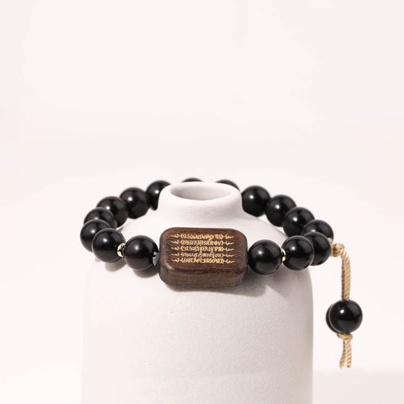 Buddha Stones黒檀 経文刻印入り 平和のブレスレット