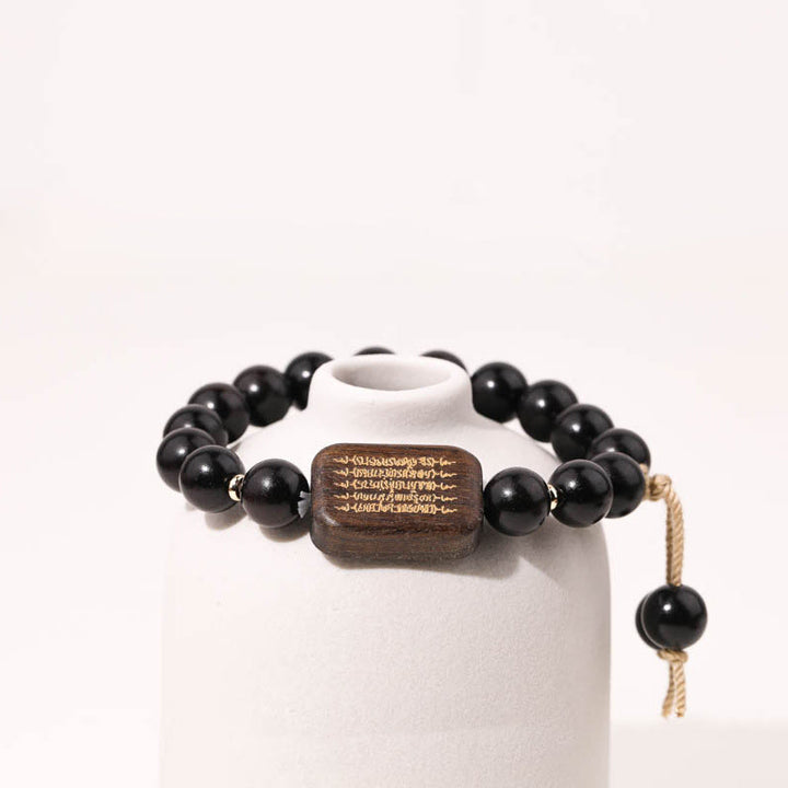 Buddha Stones黒檀 経文刻印入り 平和のブレスレット