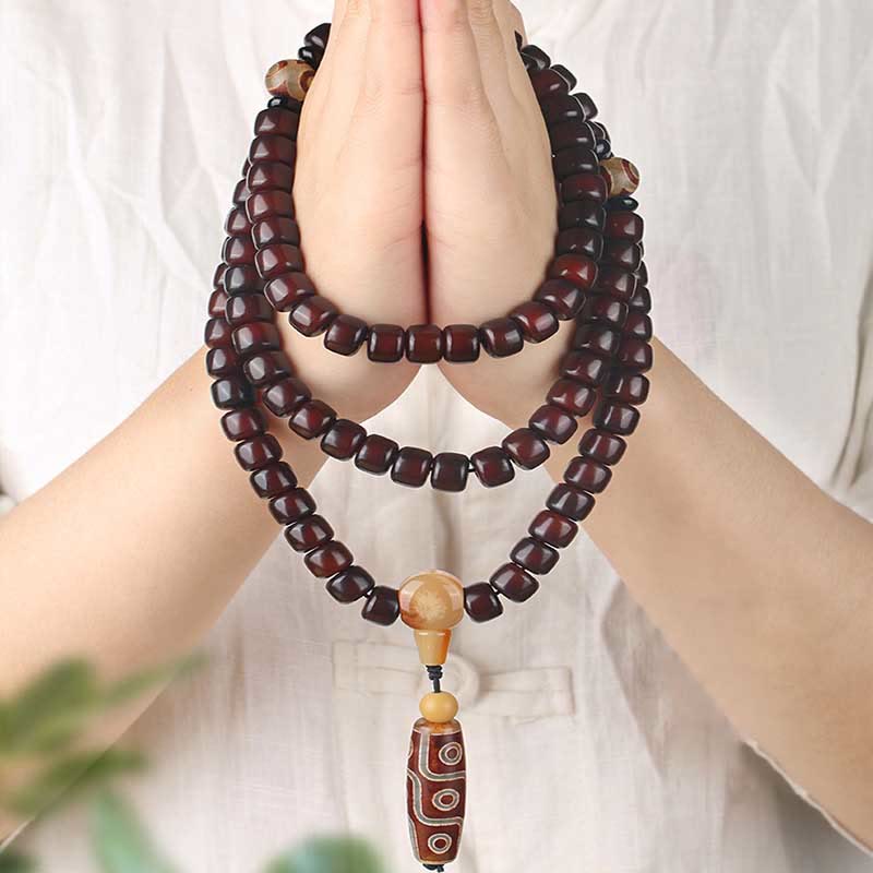 Buddha Stones 108 個入りMalaビーズ 三目玉 九目玉 翡翠 幸運ブレスレット