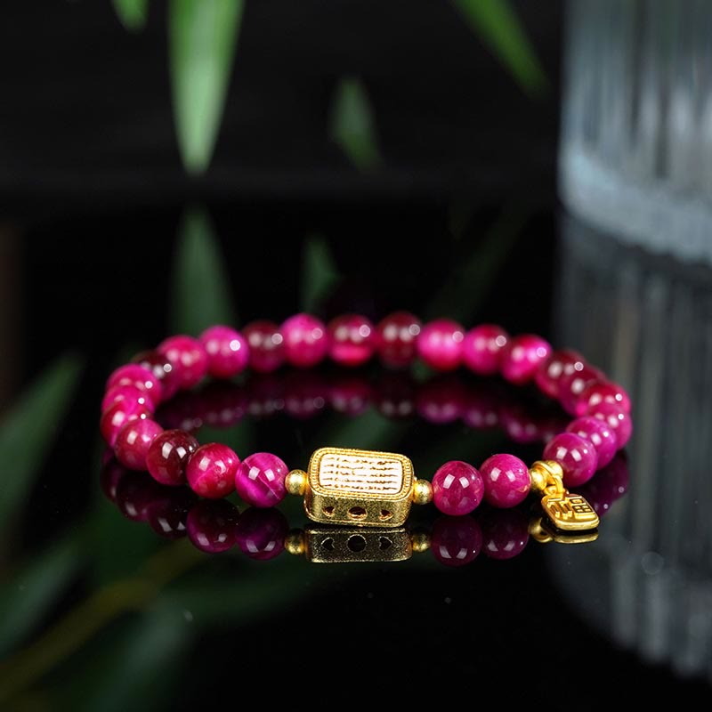 Buddha Stonesローズレッドタイガーアイフーキャラクター勇気ブレスレット
