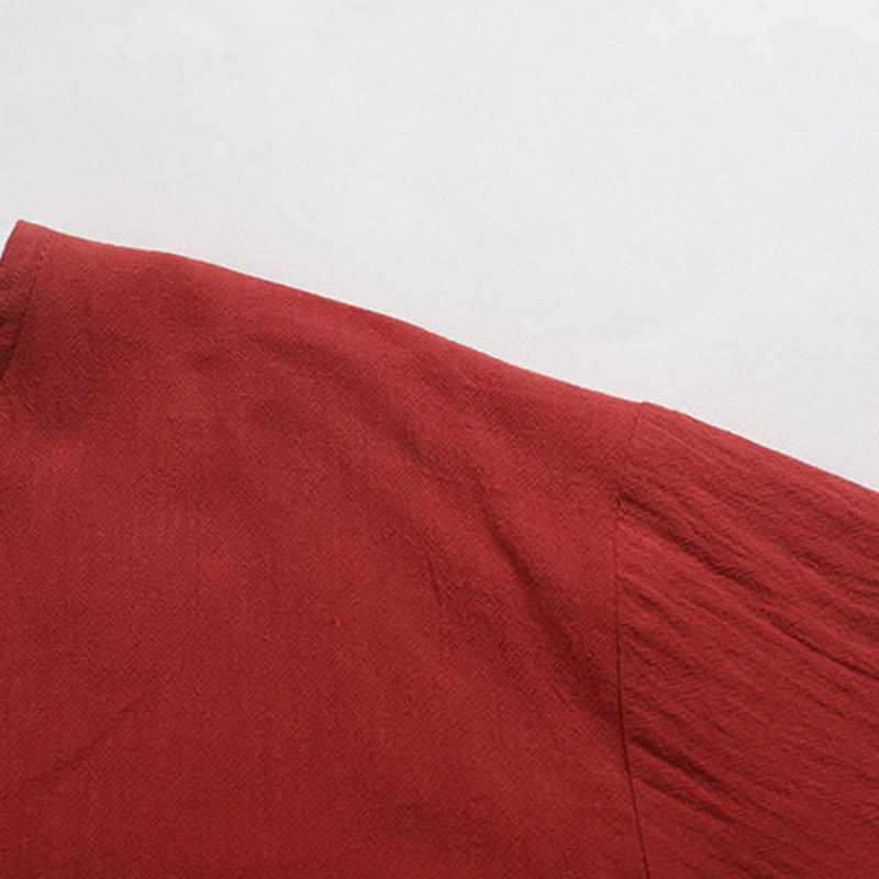 Buddha Stonesメンズ 無地 Vネック ボタン 半袖 コットンリネン シャツ