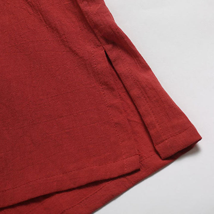 Buddha Stonesメンズ 無地 Vネック ボタン 半袖 コットンリネン シャツ