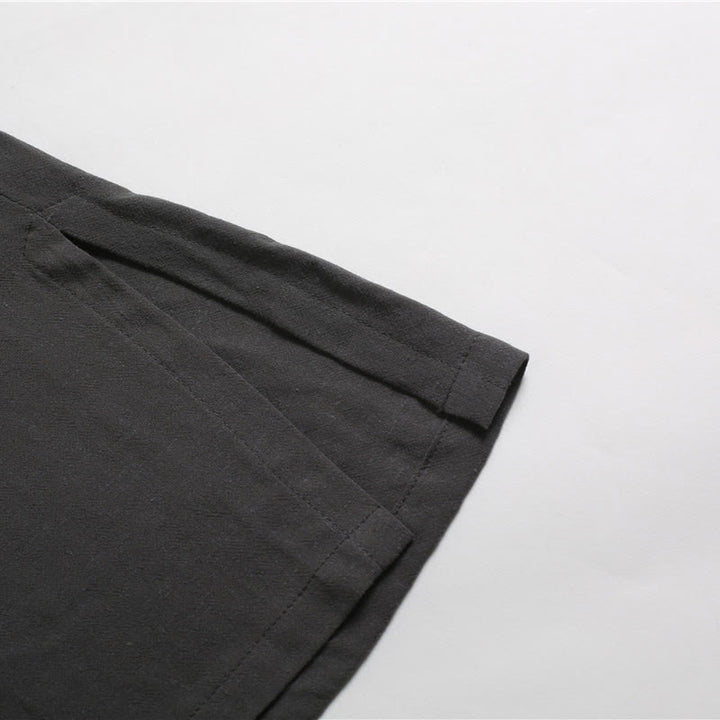 Buddha Stonesメンズ 無地 ラウンドネック 半袖 コットンリネン シャツ