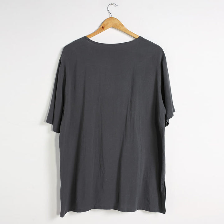 Buddha Stonesメンズ 無地 ラウンドネック 半袖 コットンリネン シャツ