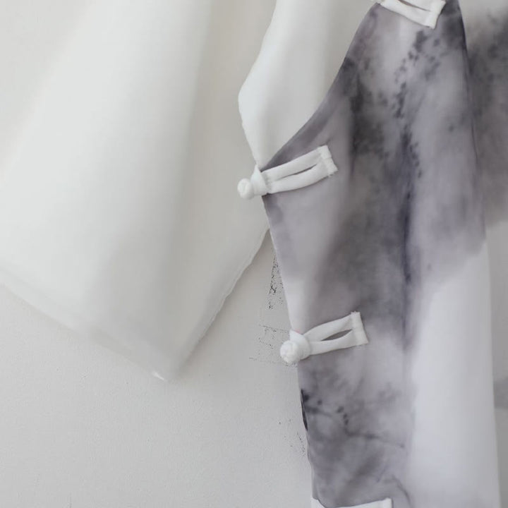 Buddha Stonesメンズ カエルボタン 山水画 半袖シャツ