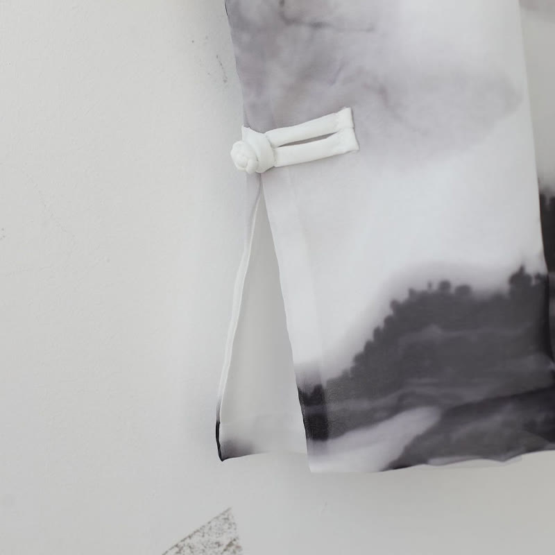 Buddha Stonesメンズ カエルボタン 山水画 半袖シャツ