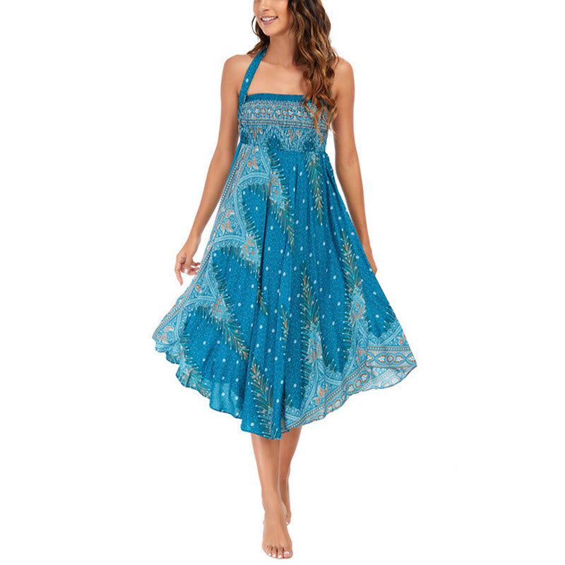 Buddha Stonesツースタイルウェア ボヘミアン サマー ピーコックフェザー レースアップ スカート ドレス - image 2