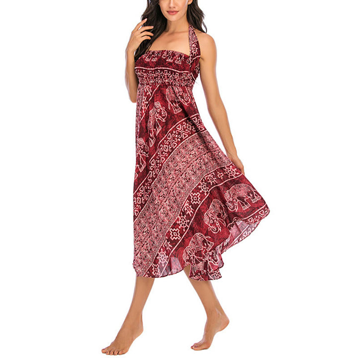 Buddha Stonesの2つのスタイルが着られるボヘミアンエレファントジオメトリックレースアップスカートドレス - image 10