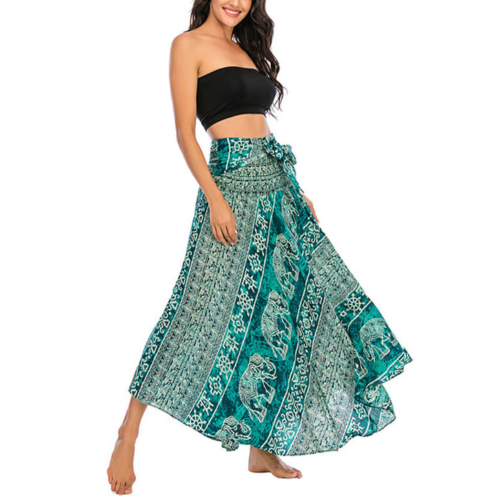 Buddha Stonesの2つのスタイルが着られるボヘミアンエレファントジオメトリックレースアップスカートドレス - image 25