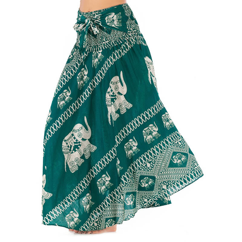 Buddha Stonesの2つのスタイルがボヘミアンな夏のエレファントラインのレースアップスカートドレスを着る