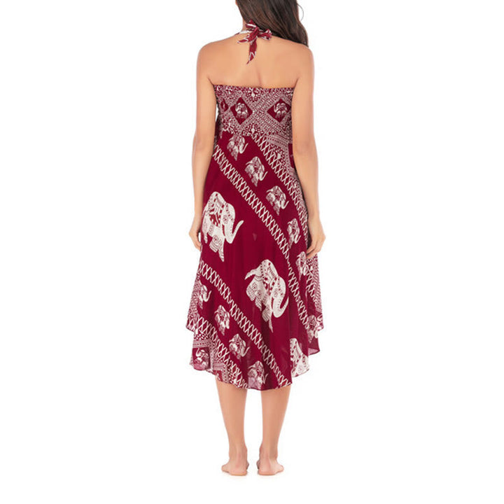 Buddha Stonesの2つのスタイルがボヘミアンな夏のエレファントラインのレースアップスカートドレスを着る