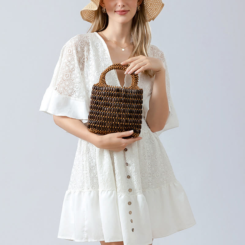 Buddha Stonesの手編み木製ビーズハンドバッグ