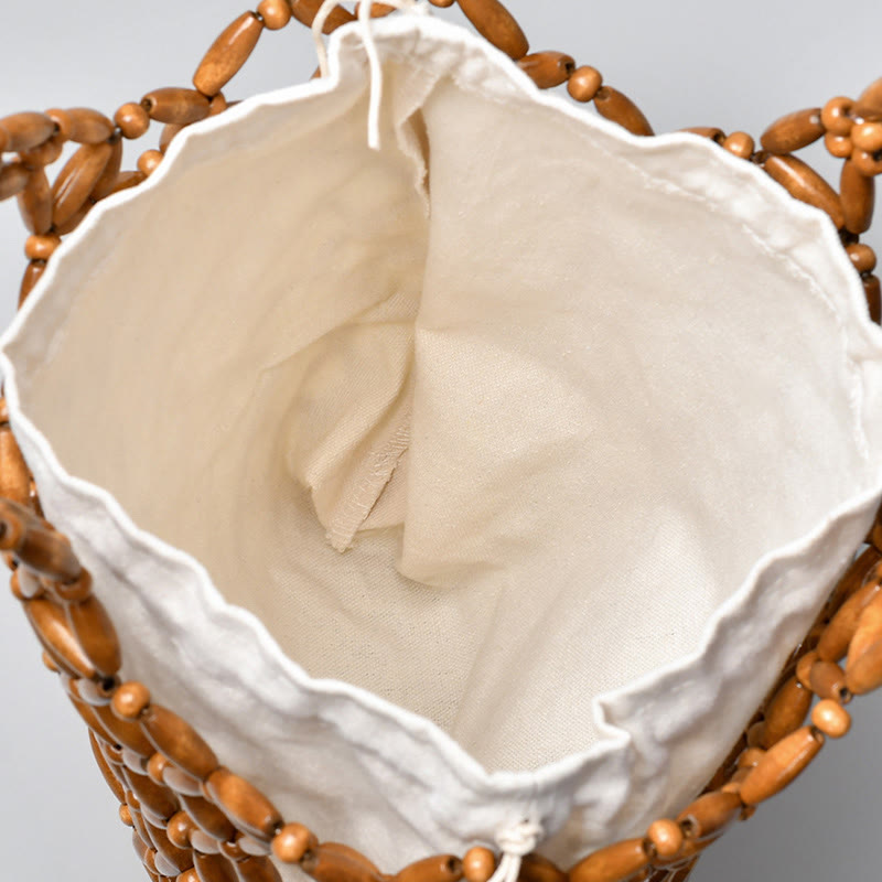 Buddha Stonesの手編み木製ビーズショルダーバッグハンドバッグ