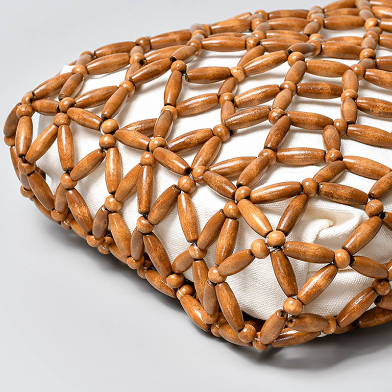 Buddha Stonesの手編み木製ビーズショルダーバッグハンドバッグ