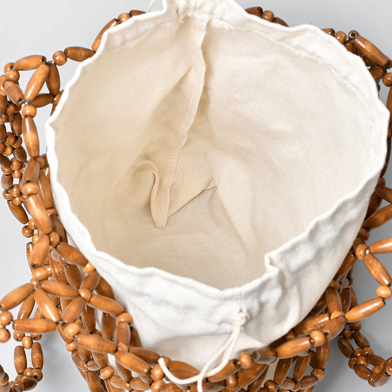 Buddha Stonesの手編み木製ビーズショルダーバッグハンドバッグ