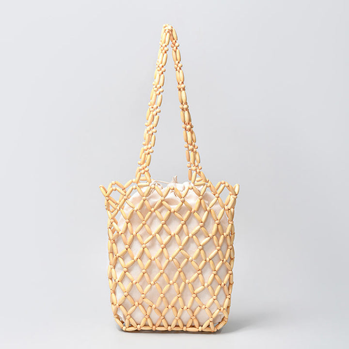 Buddha Stonesの手編み木製ビーズショルダーバッグハンドバッグ