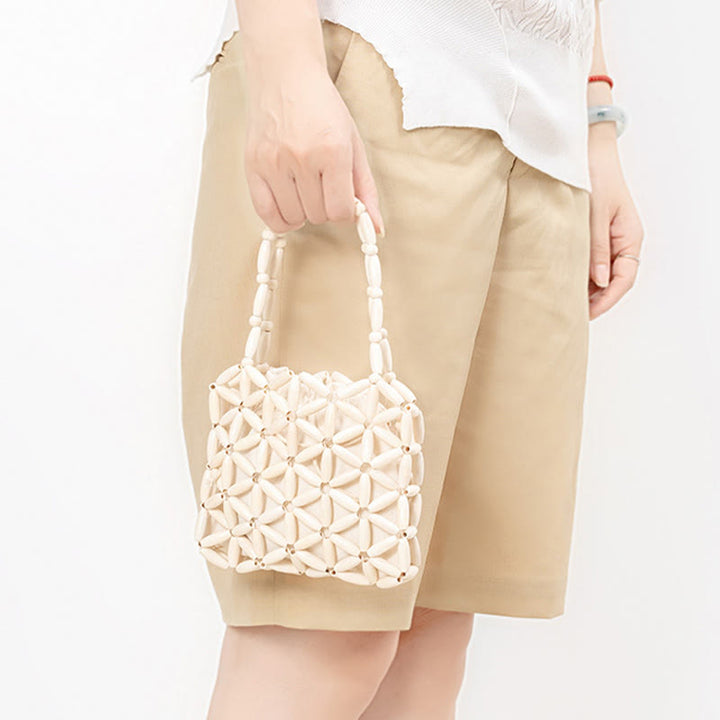 Buddha Stonesの手編みミニ木製ビーズハンドバッグ